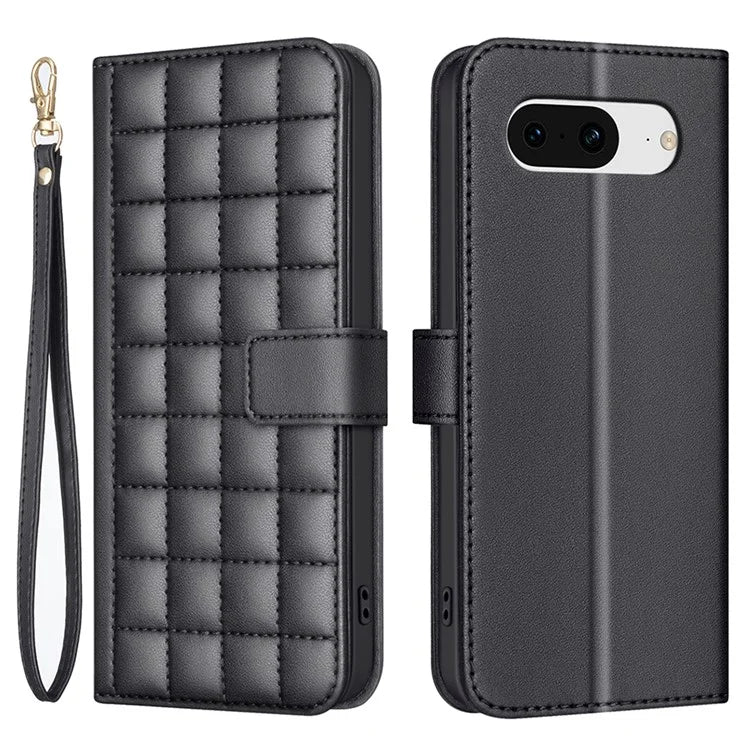 BINFEN COLOR BF34 for Google Pixel 8 Case Square Grid PU Leather Folio Flip Cover