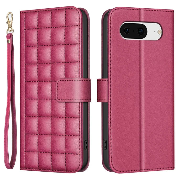 BINFEN COLOR BF34 for Google Pixel 8 Case Square Grid PU Leather Folio Flip Cover
