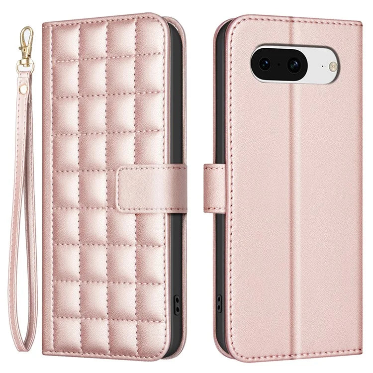 BINFEN COLOR BF34 for Google Pixel 8 Case Square Grid PU Leather Folio Flip Cover