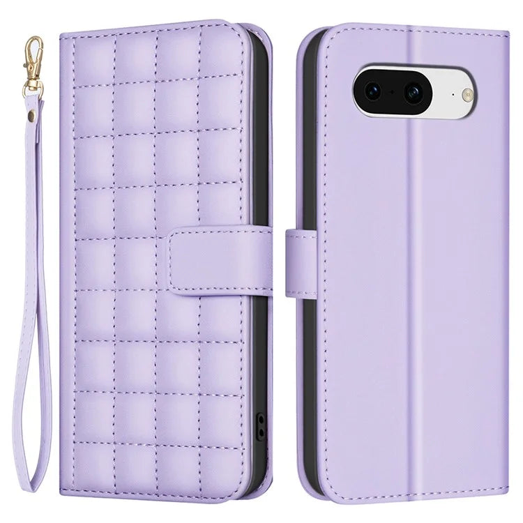 BINFEN COLOR BF34 for Google Pixel 8 Case Square Grid PU Leather Folio Flip Cover