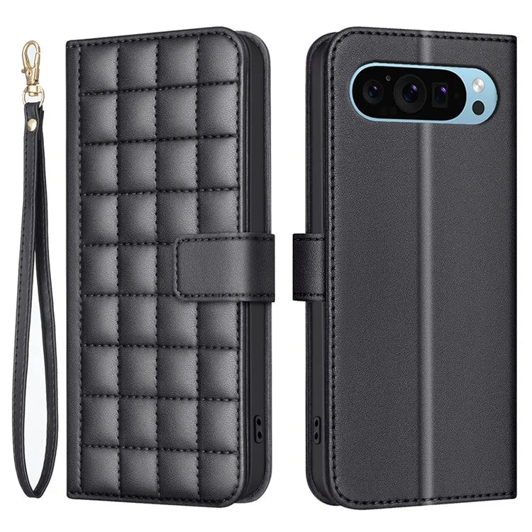 BINFEN COLOR BF34 for Google Pixel 9 Pro Leather Phone Case Square Grid Pattern