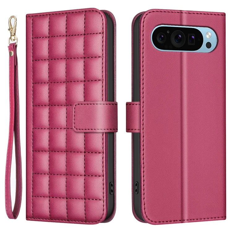 BINFEN COLOR BF34 for Google Pixel 9 Pro Leather Phone Case Square Grid Pattern