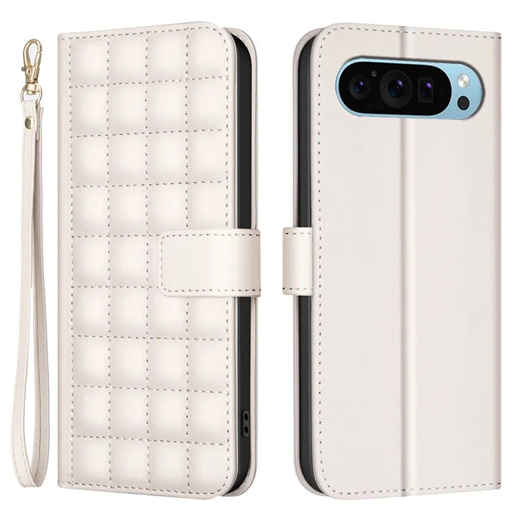 BINFEN COLOR BF34 for Google Pixel 9 Pro Leather Phone Case Square Grid Pattern