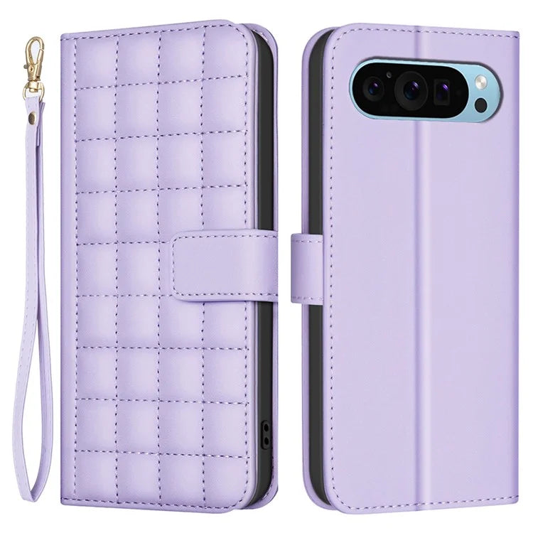 BINFEN COLOR BF34 for Google Pixel 9 Pro Leather Phone Case Square Grid Pattern