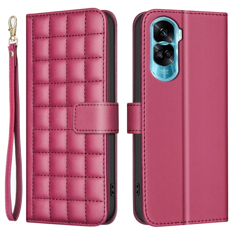 BINFEN COLOR BF34 for Honor X50i 5G / 90 Lite 5G Case Square Grid Pattern Leather Cover