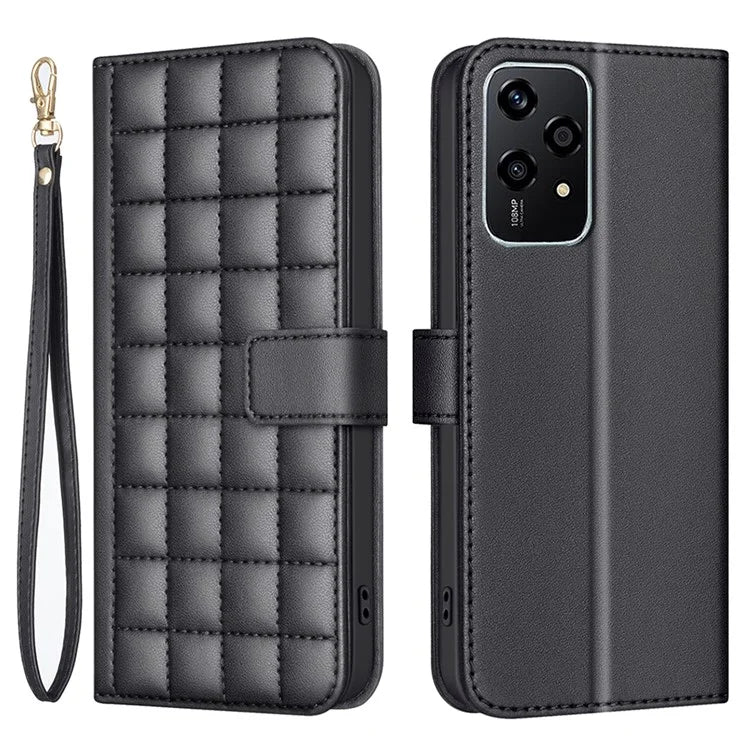 BINFEN COLOR BF34 for Honor 200 Lite Case Square Grid PU Leather Protective Cover
