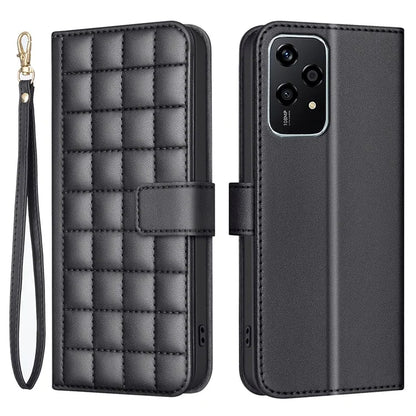 BINFEN COLOR BF34 for Honor 200 Lite Case Square Grid PU Leather Protective Cover