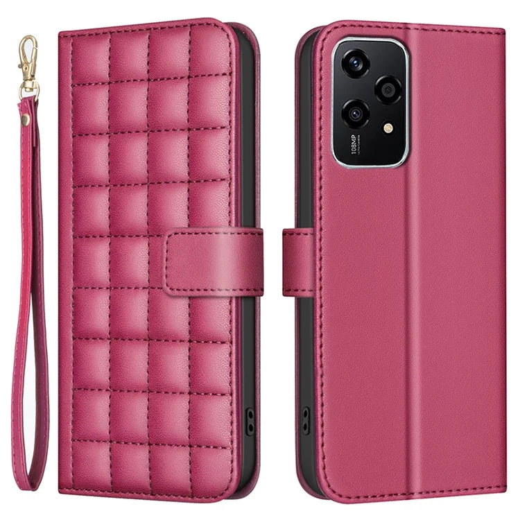 BINFEN COLOR BF34 for Honor 200 Lite Case Square Grid PU Leather Protective Cover