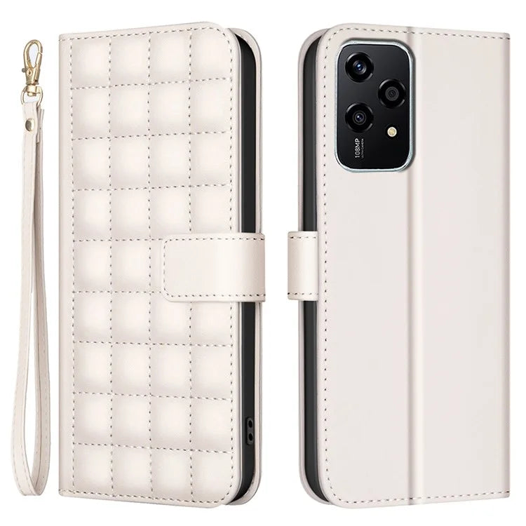 BINFEN COLOR BF34 for Honor 200 Lite Case Square Grid PU Leather Protective Cover