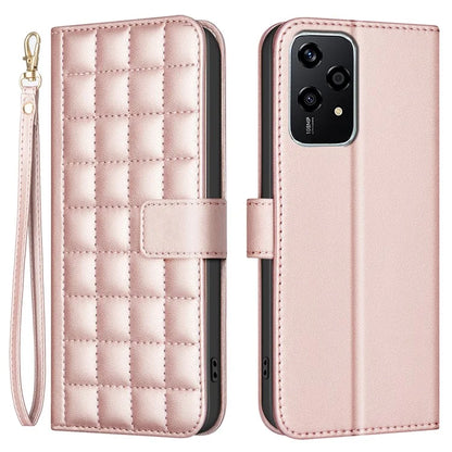 BINFEN COLOR BF34 for Honor 200 Lite Case Square Grid PU Leather Protective Cover