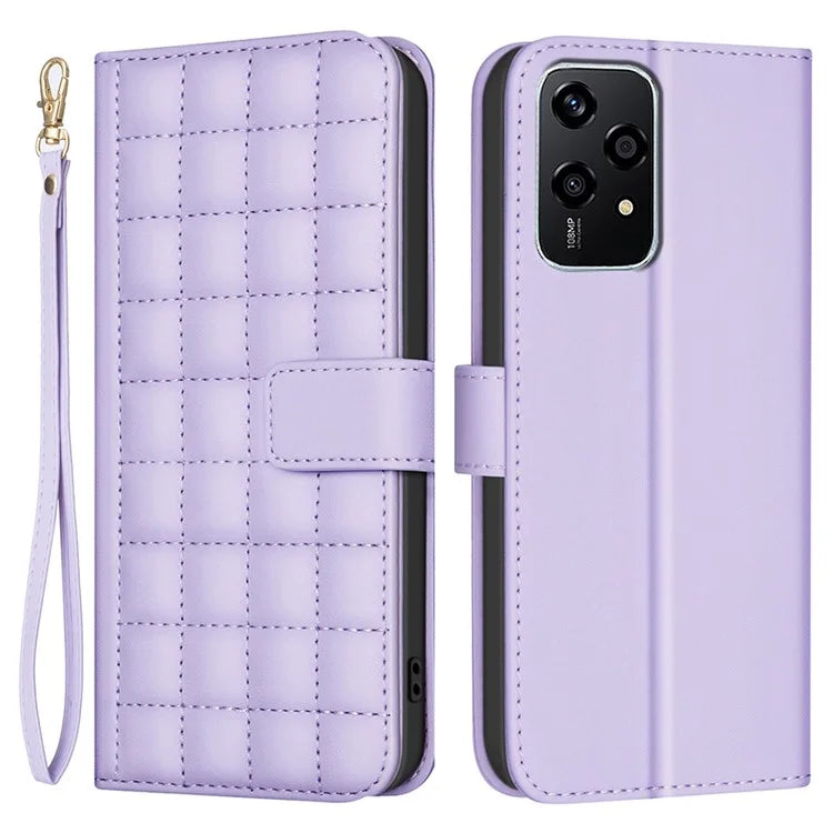 BINFEN COLOR BF34 for Honor 200 Lite Case Square Grid PU Leather Protective Cover