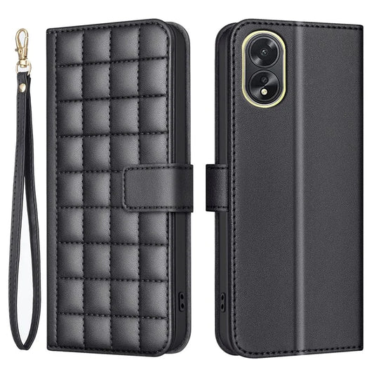 BINFEN COLOR BF34 for Oppo A18 4G / A38 4G Wallet Case Leather Cover Square Grid