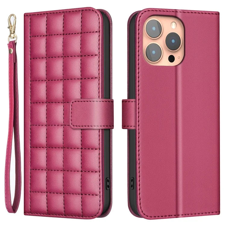 BINFEN COLOR BF34 for iPhone 14 Pro Max Case Square Grid Pattern Wallet Leather Cover