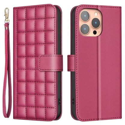 BINFEN COLOR BF34 for iPhone 14 Pro Max Case Square Grid Pattern Wallet Leather Cover