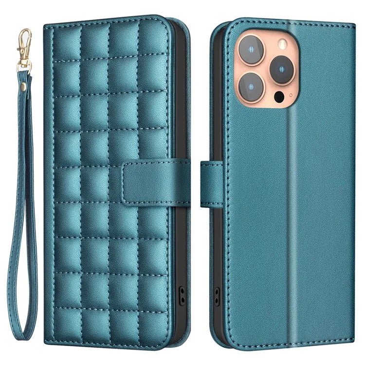 BINFEN COLOR BF34 for iPhone 14 Pro Max Case Square Grid Pattern Wallet Leather Cover