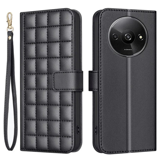 BINFEN COLOR BF34 for Xiaomi Poco C61 4G / Redmi A3 4G Case Square Grid Leather Phone Cover