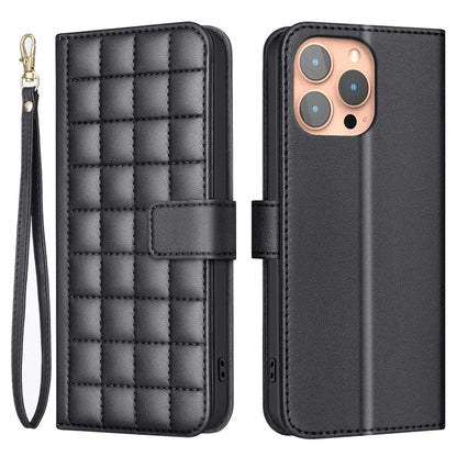 BINFEN COLOR BF34 for iPhone 14 Pro Case Full Protection Square Grid Leather Cover