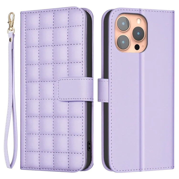 BINFEN COLOR BF34 for iPhone 14 Pro Case Full Protection Square Grid Leather Cover