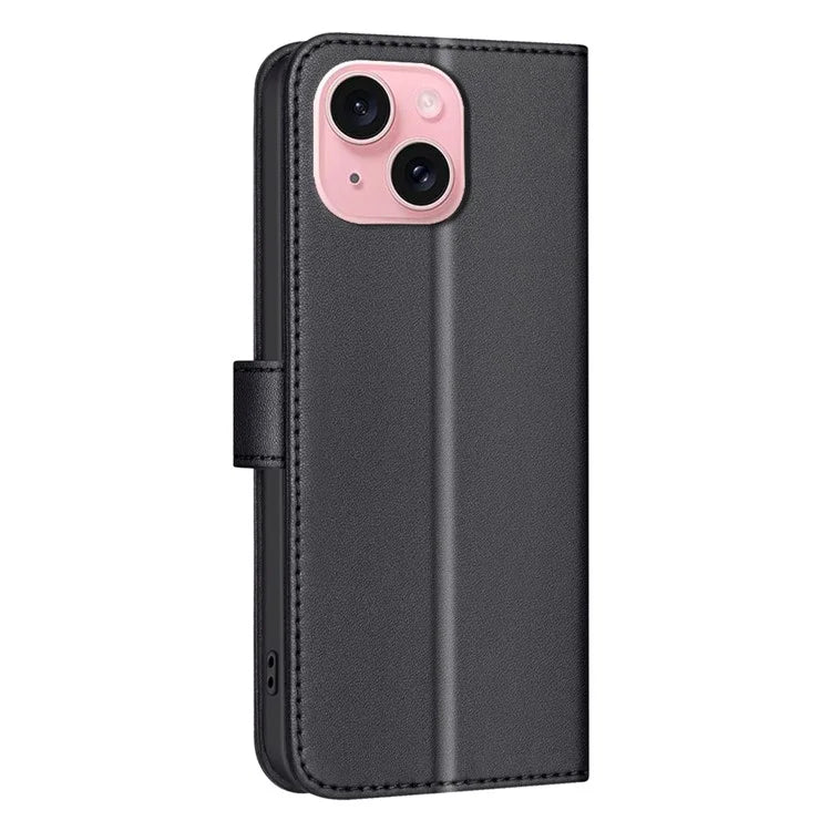 BINFEN COLOR BF34 for iPhone 15 Case PU Leather Square Grid Pattern Phone Cover