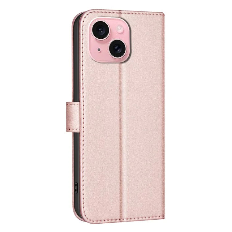 BINFEN COLOR BF34 for iPhone 15 Case PU Leather Square Grid Pattern Phone Cover