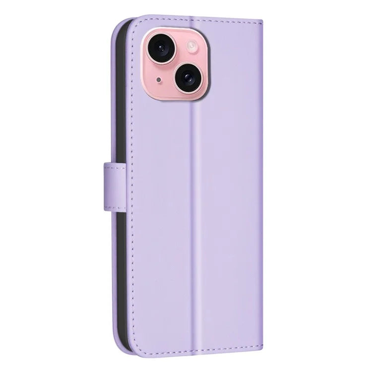 BINFEN COLOR BF34 for iPhone 15 Case PU Leather Square Grid Pattern Phone Cover