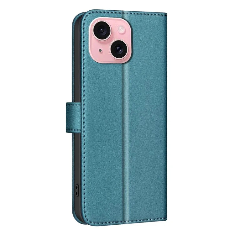 BINFEN COLOR BF34 for iPhone 15 Case PU Leather Square Grid Pattern Phone Cover