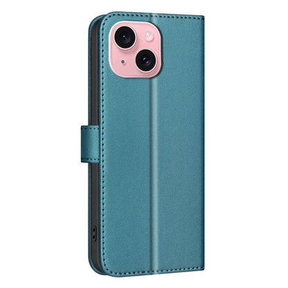 BINFEN COLOR BF34 for iPhone 15 Case PU Leather Square Grid Pattern Phone Cover