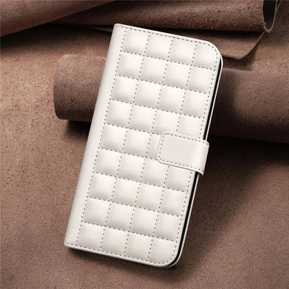 BINFEN COLOR BF34 for iPhone 16 Case Square Grid Pattern Leather Cover with Hand Strap