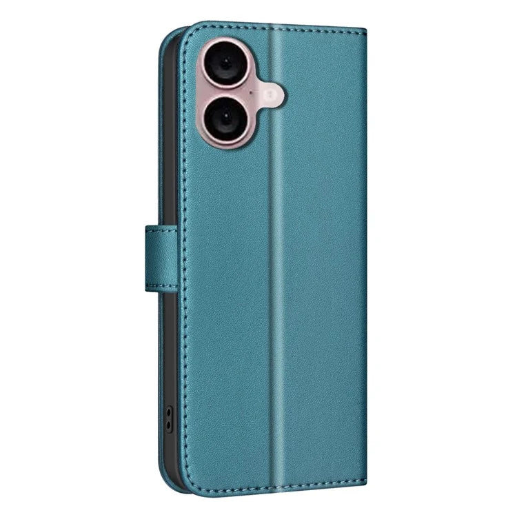 BINFEN COLOR BF34 for iPhone 16 Case Square Grid Pattern Leather Cover with Hand Strap