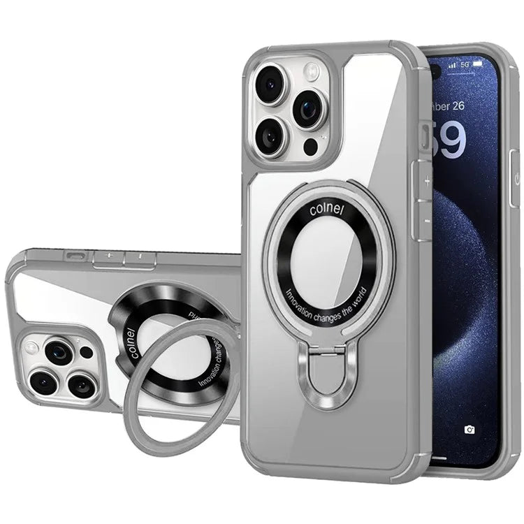For iPhone 15 Pro Case TPU + Acrylic Phone Back Cover with Kickstand Compatible with MagSafe