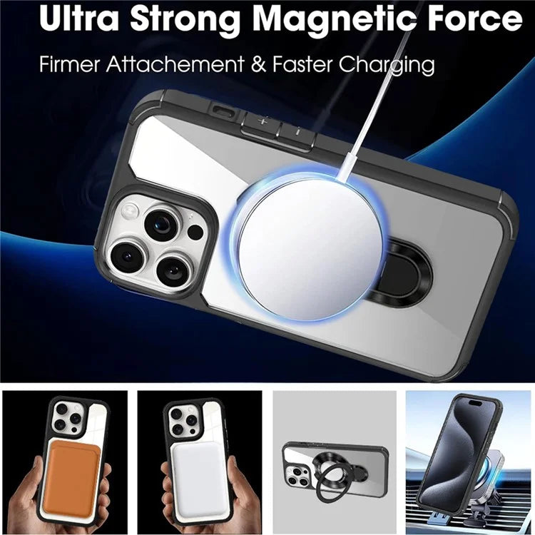 For iPhone 15 Pro Case TPU + Acrylic Phone Back Cover with Kickstand Compatible with MagSafe