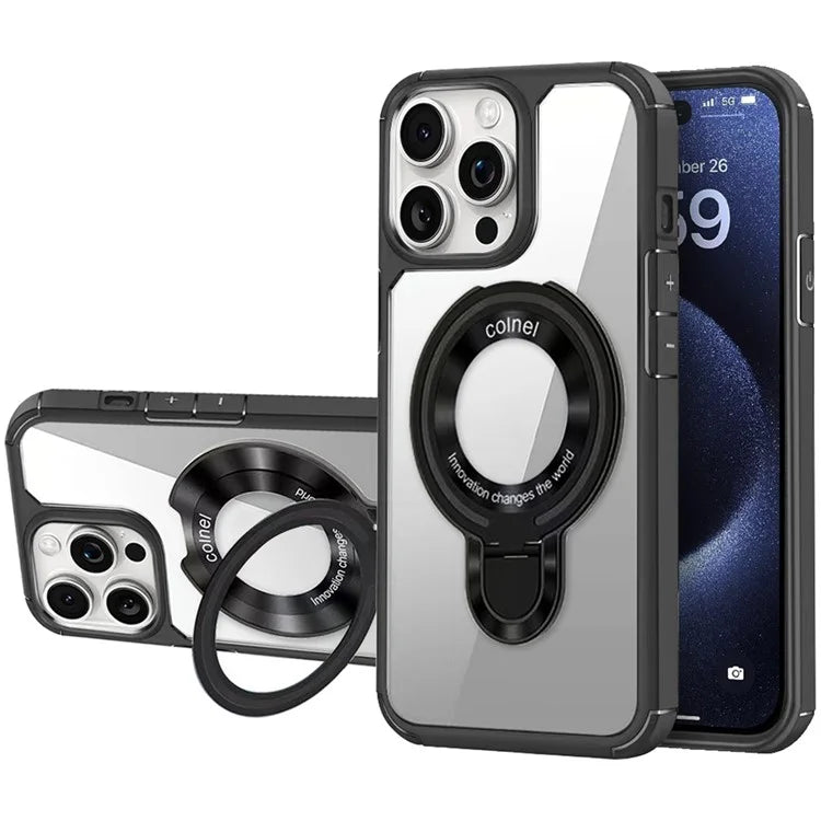 For iPhone 15 Pro Case TPU + Acrylic Phone Back Cover with Kickstand Compatible with MagSafe