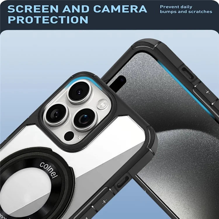 For iPhone 15 Pro Case TPU + Acrylic Phone Back Cover with Kickstand Compatible with MagSafe