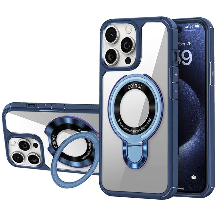 For iPhone 15 Pro Case TPU + Acrylic Phone Back Cover with Kickstand Compatible with MagSafe