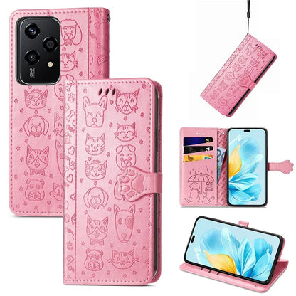 For Honor 200 Lite Case Cute Cat Dog Pattern PU Leather Phone Cover