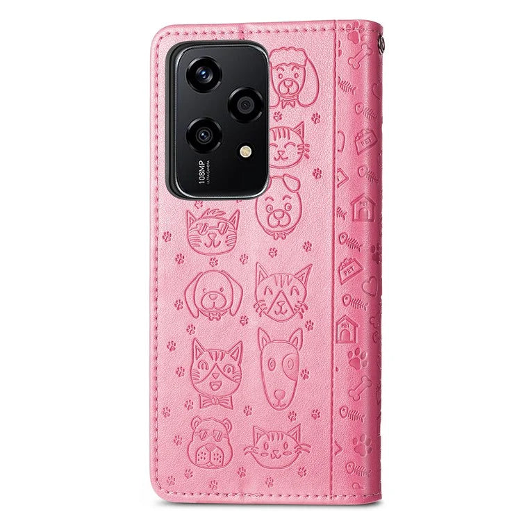 For Honor 200 Lite Case Cute Cat Dog Pattern PU Leather Phone Cover