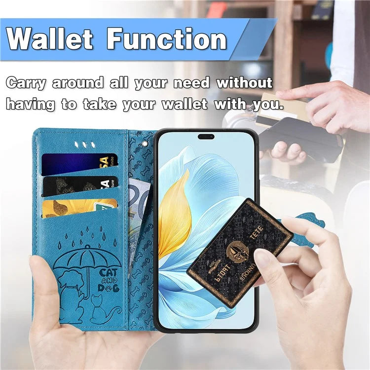 For Honor 200 Lite Case Cute Cat Dog Pattern PU Leather Phone Cover