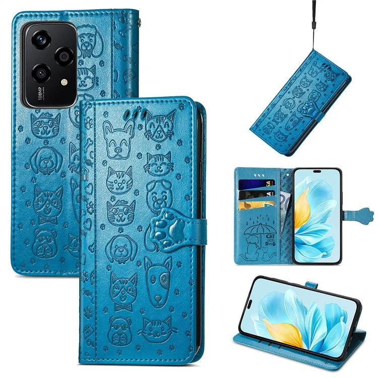 For Honor 200 Lite Case Cute Cat Dog Pattern PU Leather Phone Cover