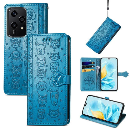 For Honor 200 Lite Case Cute Cat Dog Pattern PU Leather Phone Cover