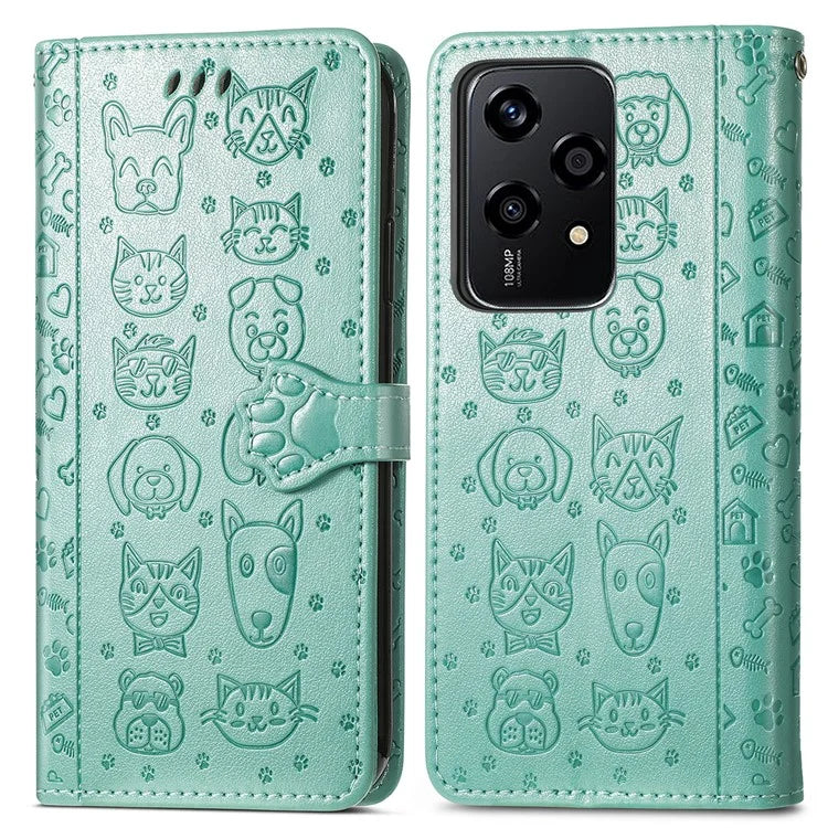 For Honor 200 Lite Case Cute Cat Dog Pattern PU Leather Phone Cover