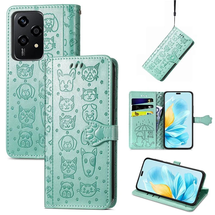 For Honor 200 Lite Case Cute Cat Dog Pattern PU Leather Phone Cover