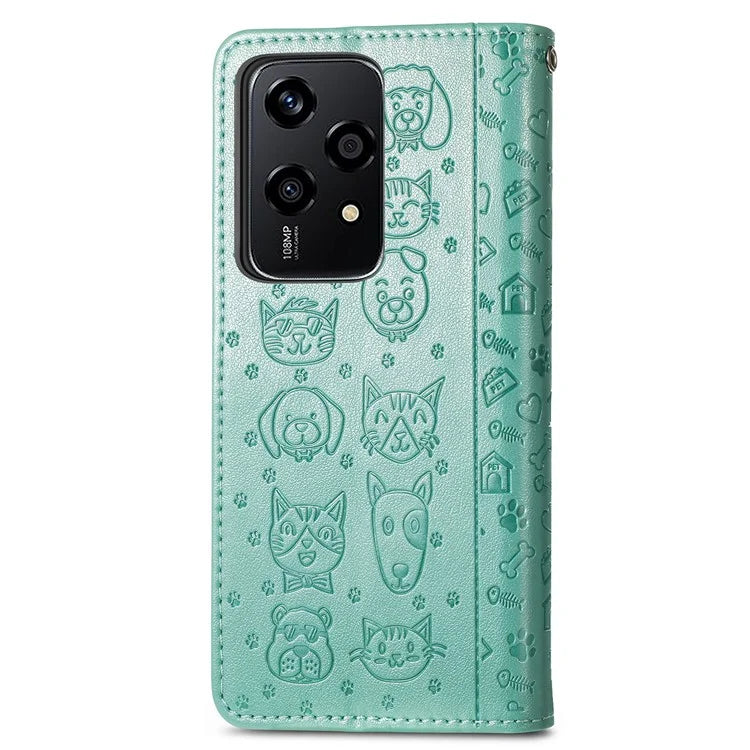 For Honor 200 Lite Case Cute Cat Dog Pattern PU Leather Phone Cover
