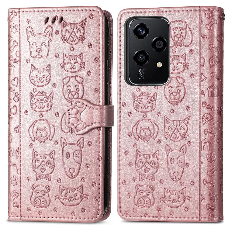 For Honor 200 Lite Case Cute Cat Dog Pattern PU Leather Phone Cover
