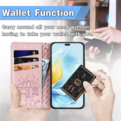For Honor 200 Lite Case Cute Cat Dog Pattern PU Leather Phone Cover