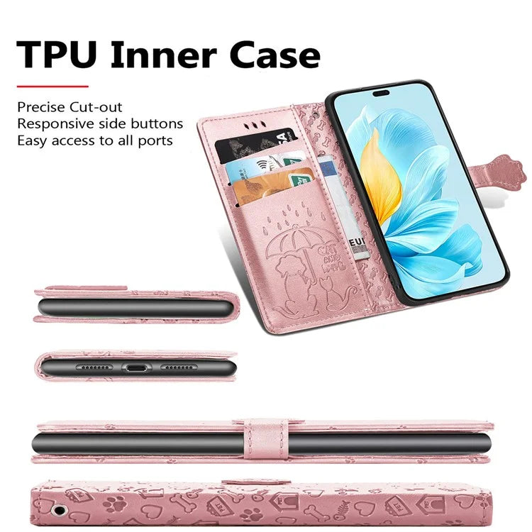 For Honor 200 Lite Case Cute Cat Dog Pattern PU Leather Phone Cover