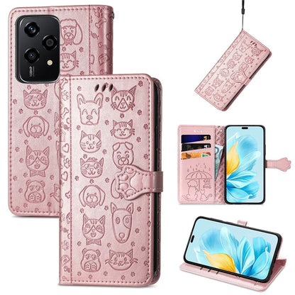 For Honor 200 Lite Case Cute Cat Dog Pattern PU Leather Phone Cover