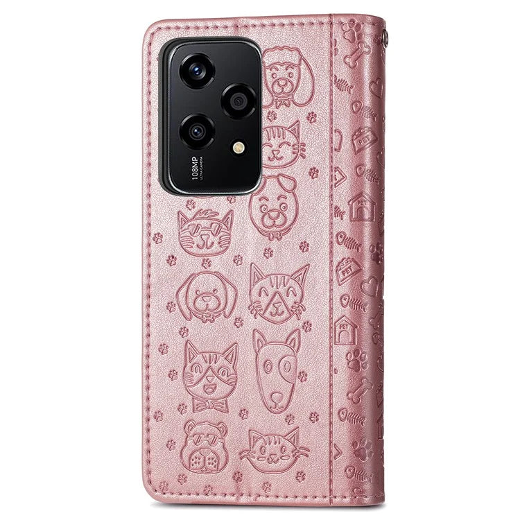 For Honor 200 Lite Case Cute Cat Dog Pattern PU Leather Phone Cover