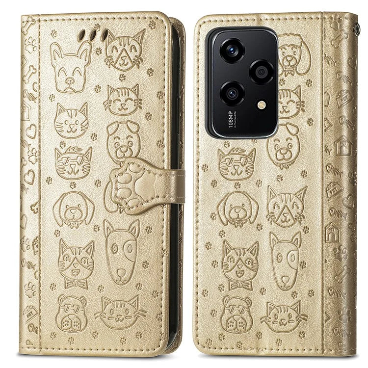 For Honor 200 Lite Case Cute Cat Dog Pattern PU Leather Phone Cover