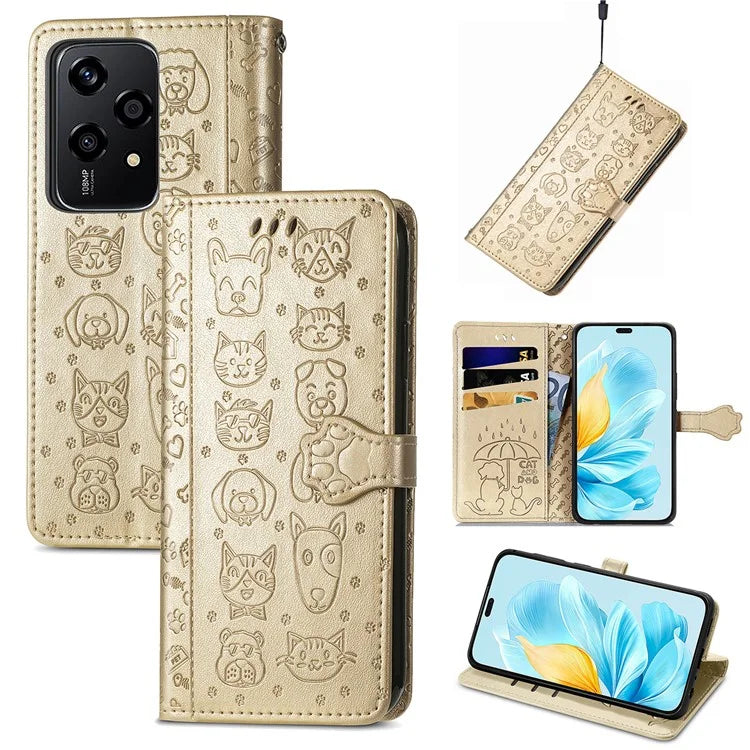 For Honor 200 Lite Case Cute Cat Dog Pattern PU Leather Phone Cover