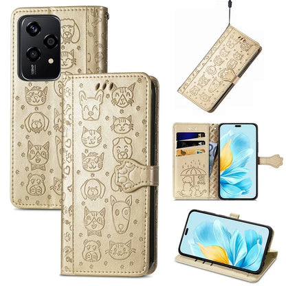 For Honor 200 Lite Case Cute Cat Dog Pattern PU Leather Phone Cover